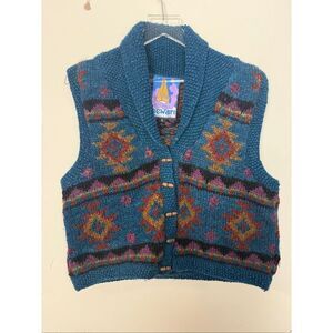 Newari 100% Wool Teal Southwestern Vest Vintage 1993 Handcrafted Chunky Boho Azt